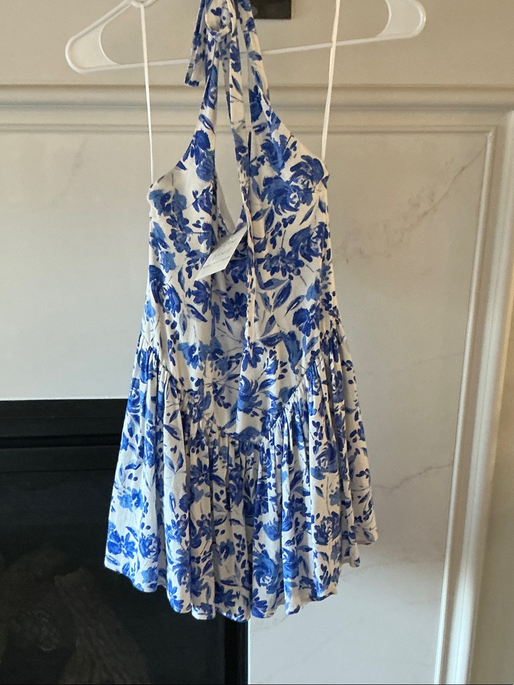 NWT White and Blue Floral Halter Mini Dress
